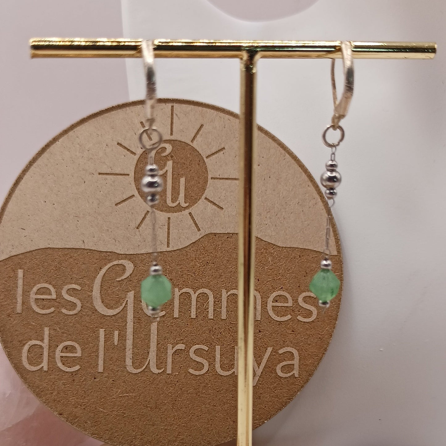 Boucles D'oreilles Fermoir A Levier Argent 925 Et Pierre Naturelle aventurine