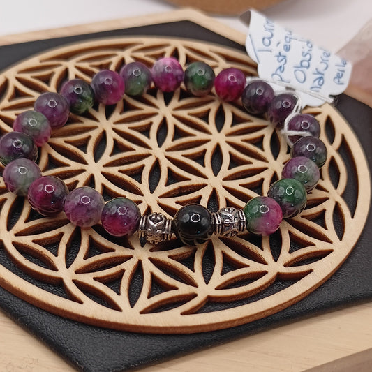 Bracelet Pierre Naturelle Tourmaline Pastèque et obsidienne