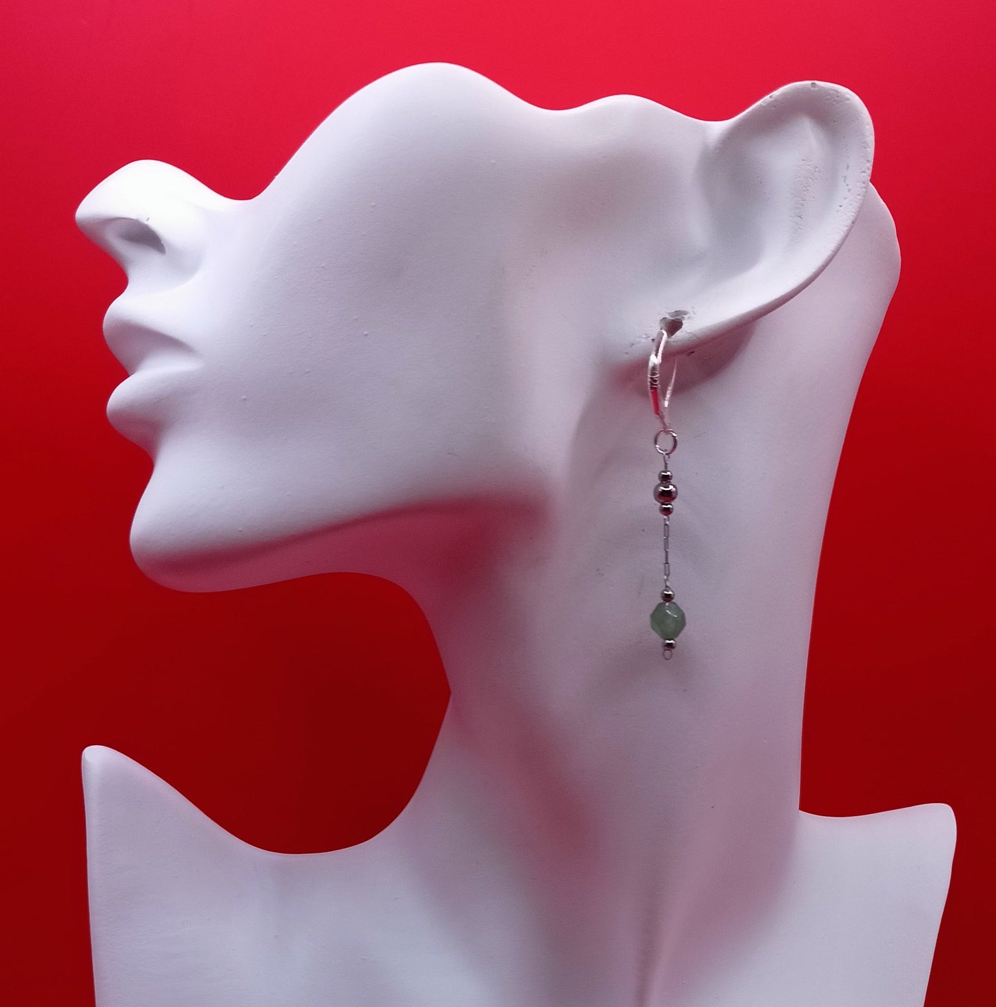 Boucles D'oreilles Fermoir A Levier Argent 925 Et Pierre Naturelle aventurine
