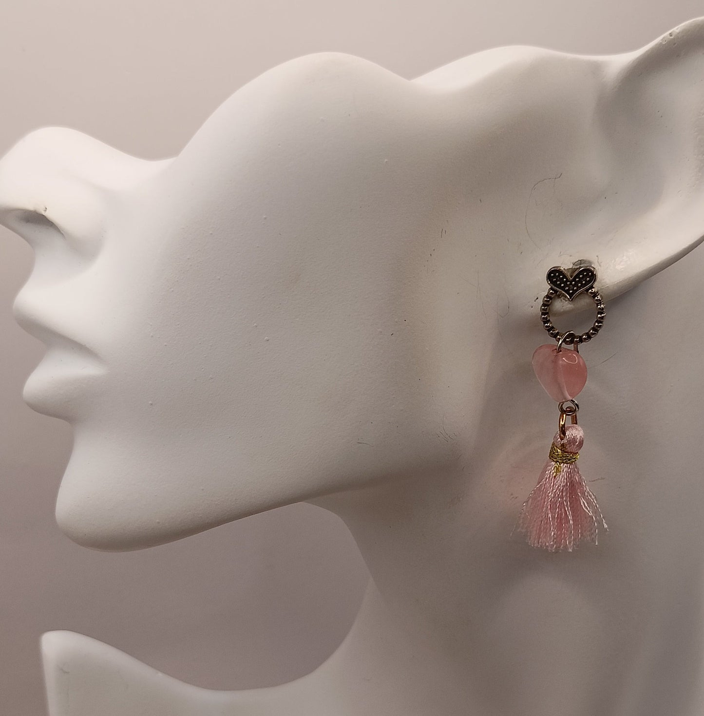 Boucles d'oreilles coeur quartz rose argenté–Acier Inoxydable | Les Gemmes de l'Ursuya