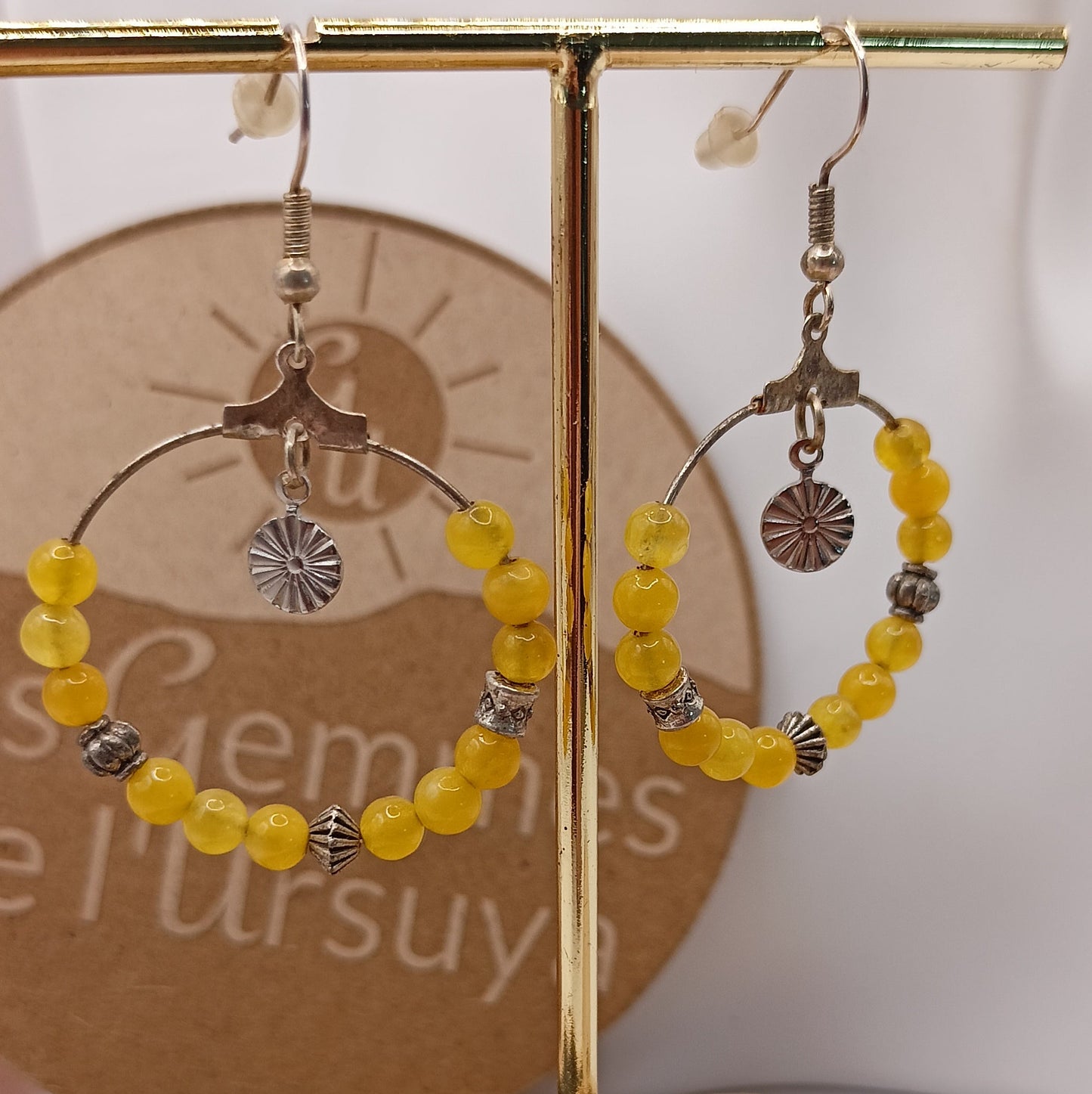 Boucles D'oreilles Fermoir Dormeuse Argent ou Acier Pierre Naturelle Jade Citron fantaisies