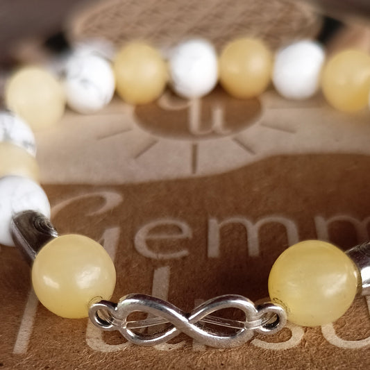 Bracelet en Pierre Naturelle jade citron et holwite symbole infini