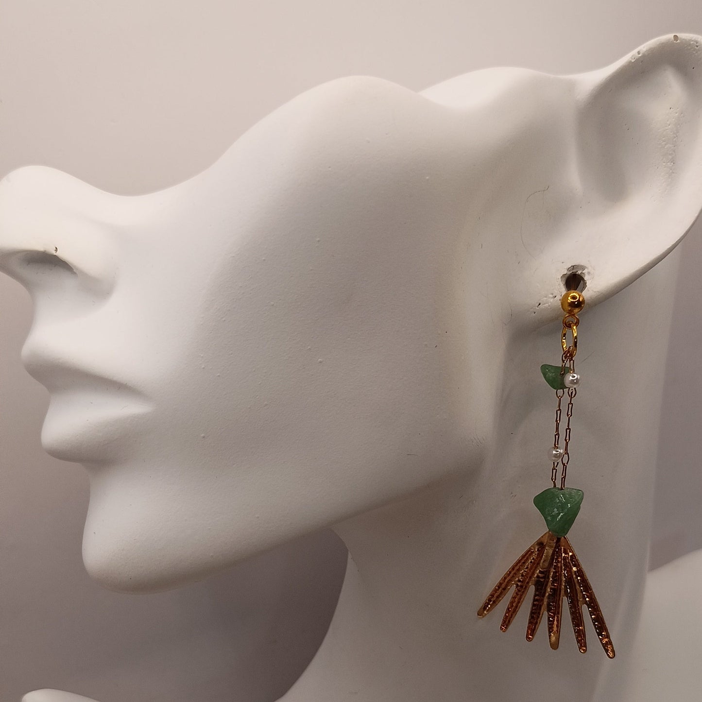 Boucles D'oreilles Pierre Naturelle Aventurine Verte  – pierres naturelles dorée