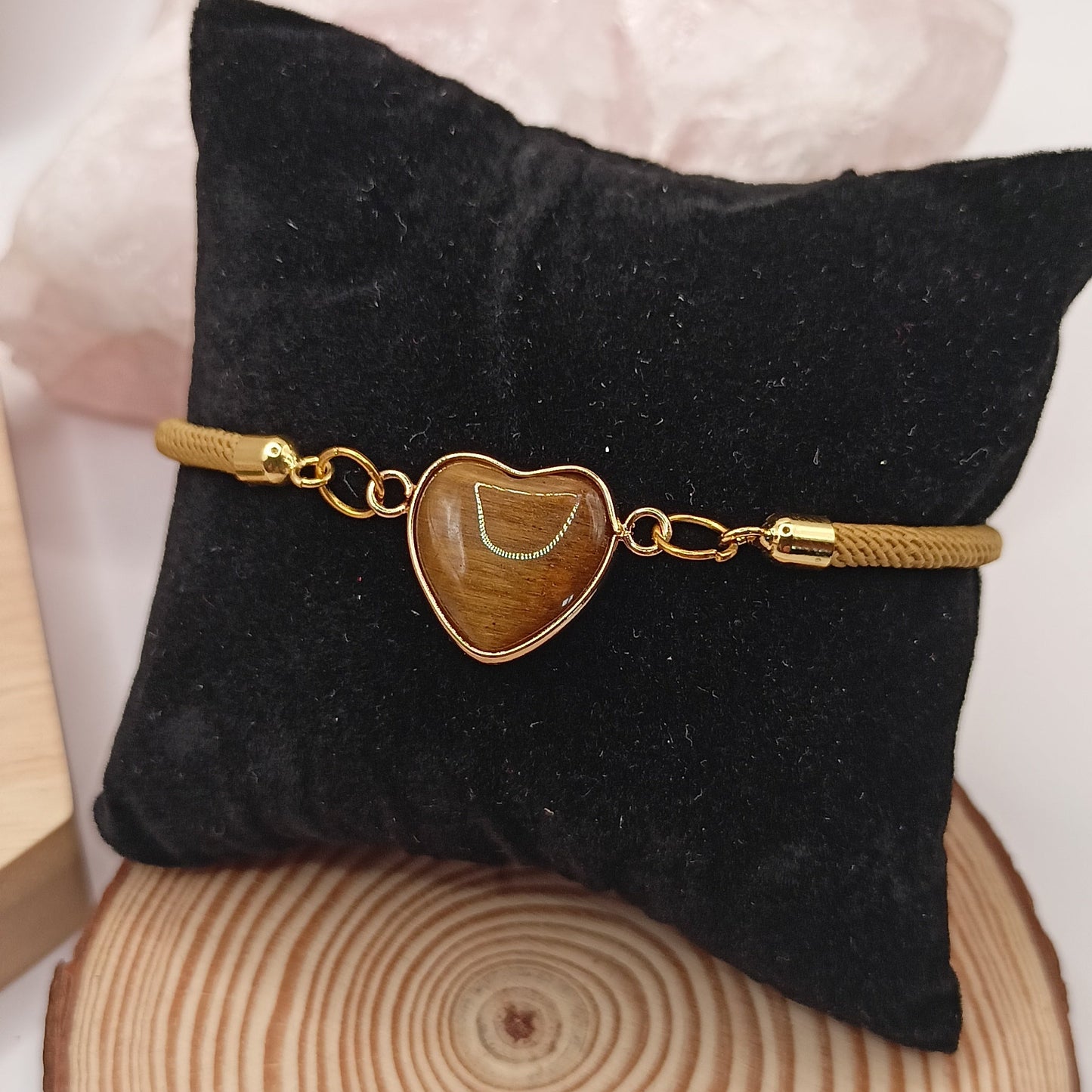 Bracelet ajustable Et Pierre Naturelle ŒIL DE TIGRE coeur