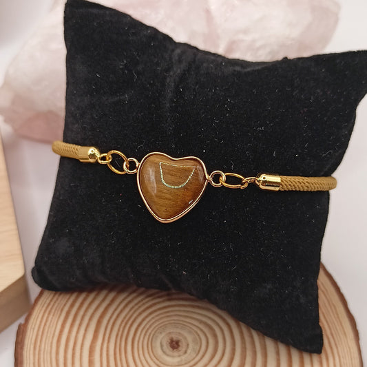Bracelet ajustable Et Pierre Naturelle ŒIL DE TIGRE coeur