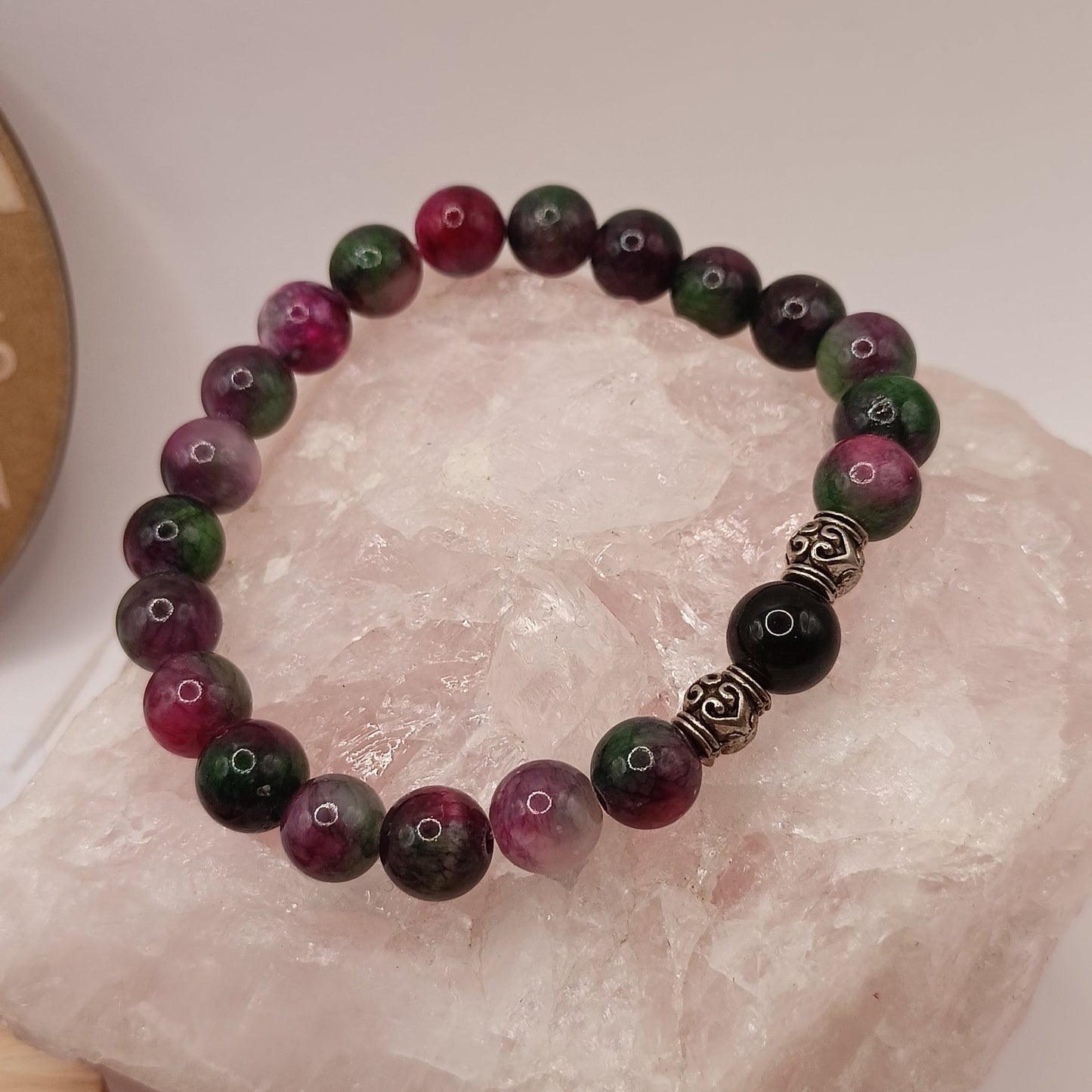Bracelet Pierre Naturelle Tourmaline Pastèque et obsidienne