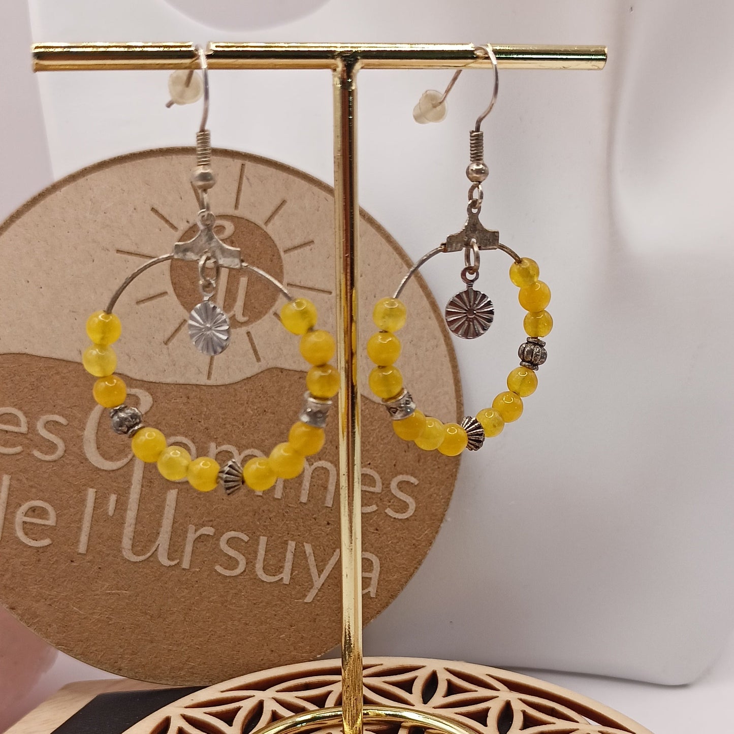 Boucles D'oreilles Fermoir Dormeuse Argent ou Acier Pierre Naturelle Jade Citron fantaisies