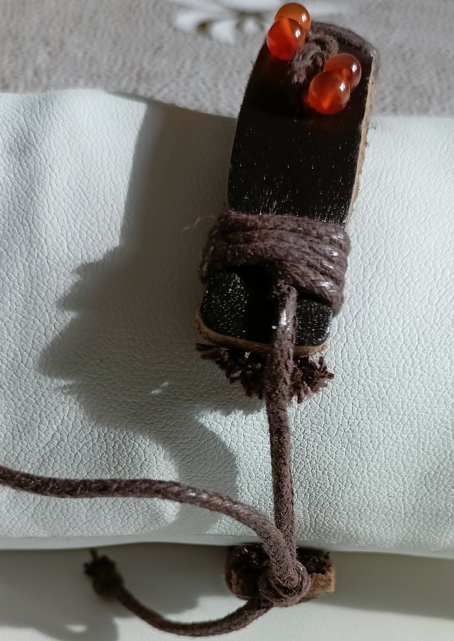 Bracelet Ajustable En Cuir Et Pierre Naturelle cornaline