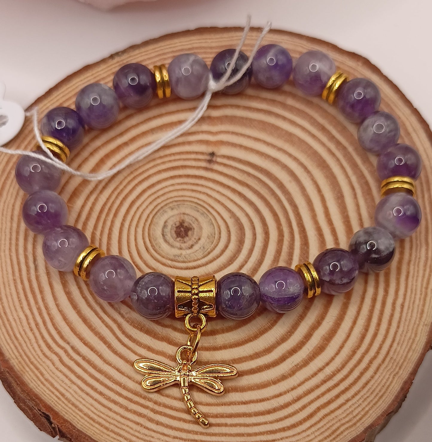 Bracelet en pierre naturelle Améthyste 3A pendentif libellule