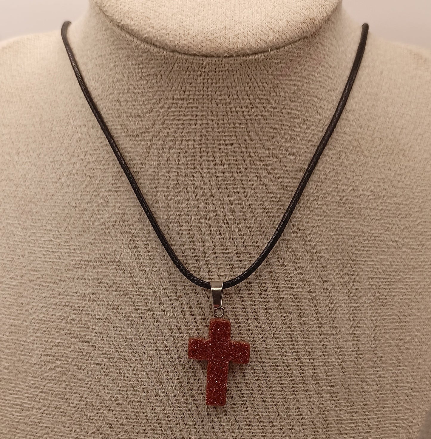 Collier pendentif verre imitation pierre du soleil croix Catholique