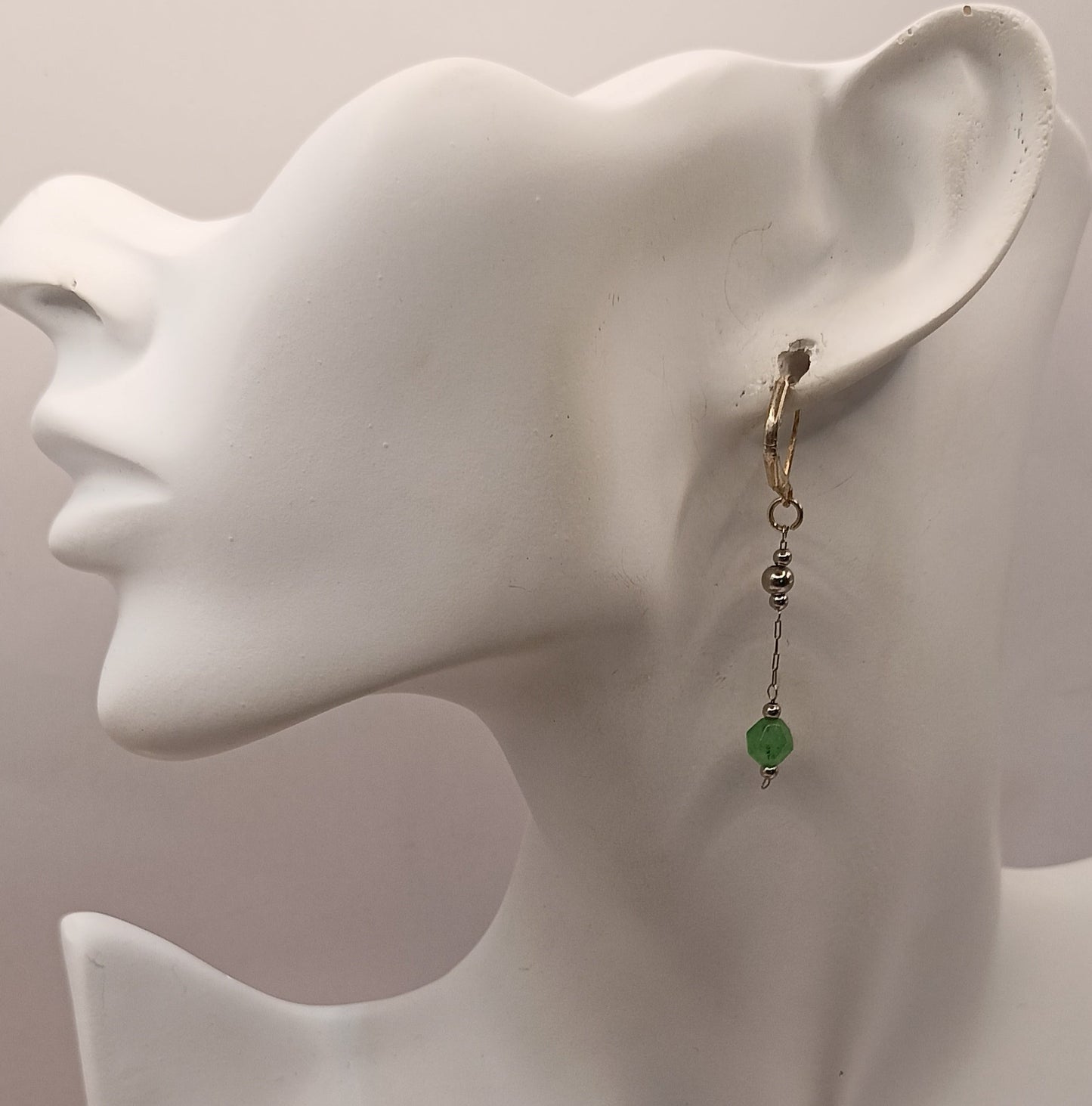 Boucles D'oreilles Fermoir A Levier Argent 925 Et Pierre Naturelle aventurine