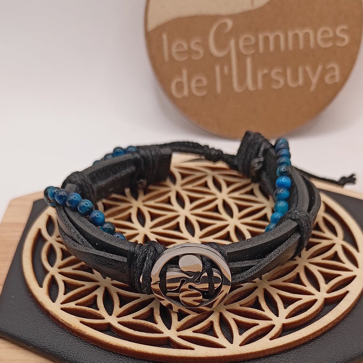 Bracelet Ajustable En Cuir Et Pierre Naturelle oeil du faucon Et Coix Basque~4mm