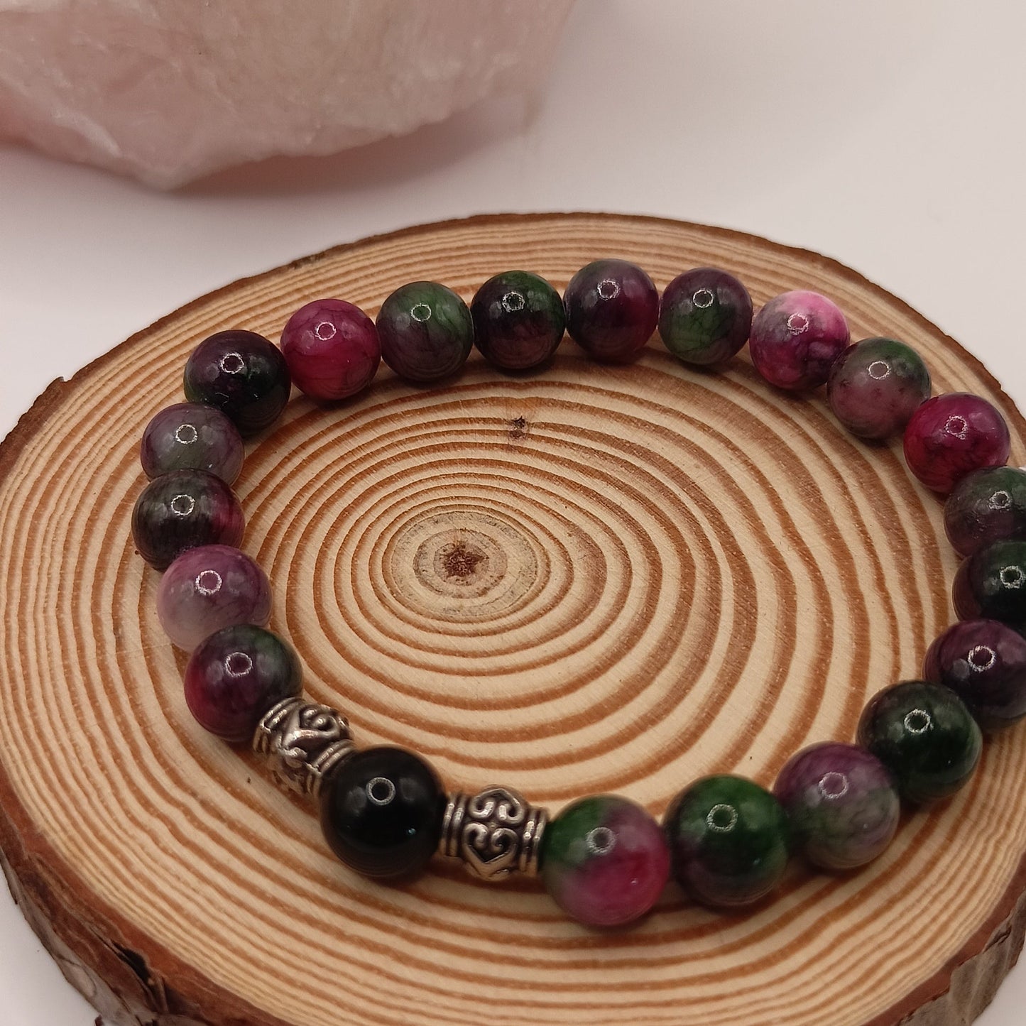 Bracelet Pierre Naturelle Tourmaline Pastèque et obsidienne