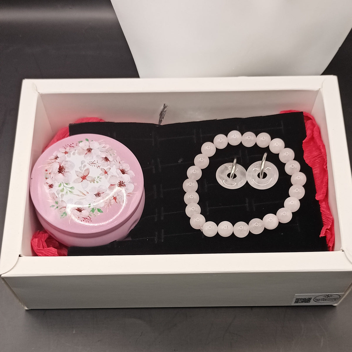 Coffret _ Quartz rose _ bracelet, boucles et bougie