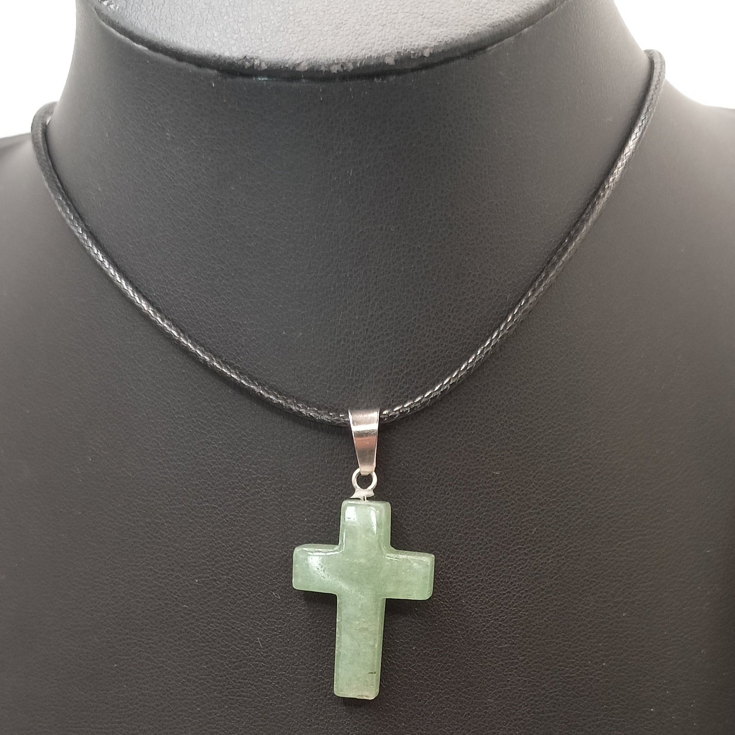 Pendentif Pierre Naturelle Aventurine Verte Croix Catholique