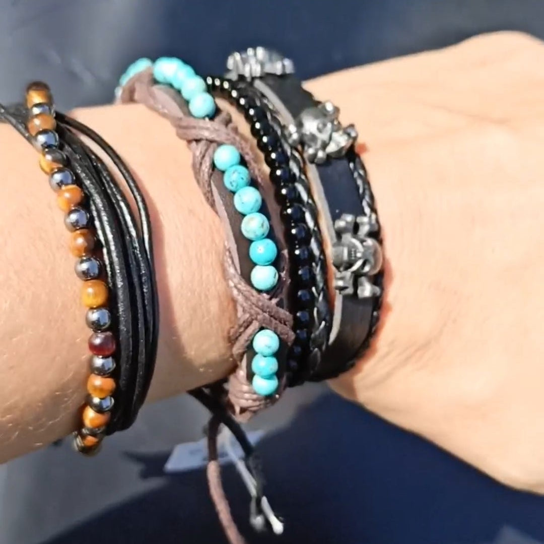 Bracelet Ajustable En Cuir Et Pierre Naturelle holwite teintée ~4mm