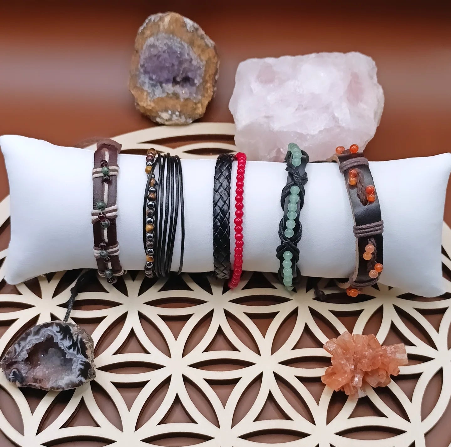 Bracelet Ajustable En Cuir Et Pierre Naturelle cornaline
