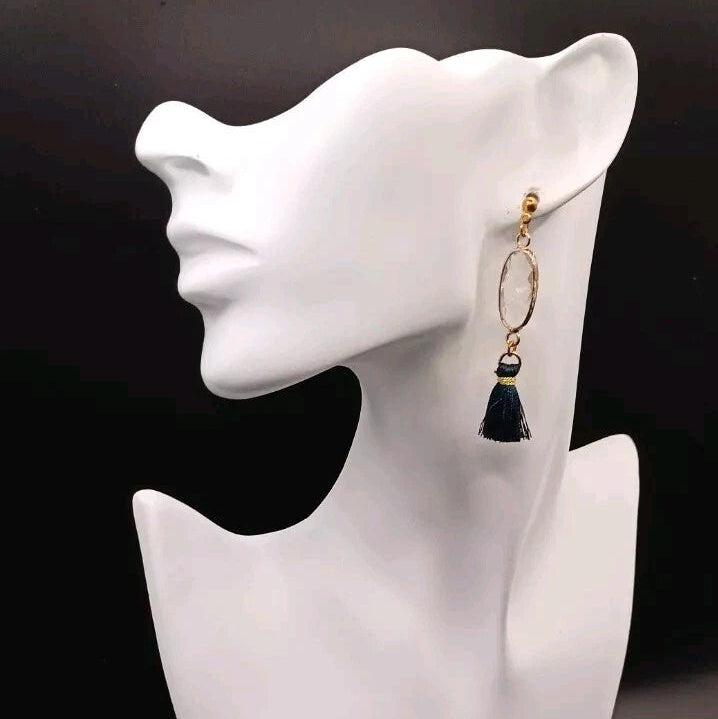 Boucles D'oreilles Clous Dorés Pierre Naturelle Cristal De Roche Les Gemmes de l'Ursuya