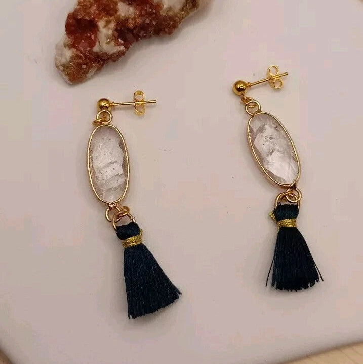 Boucles D'oreilles Clous Dorés Pierre Naturelle Cristal De Roche Les Gemmes de l'Ursuya