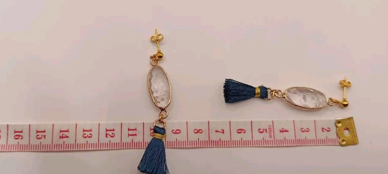 Boucles D'oreilles Clous Dorés Pierre Naturelle Cristal De Roche Les Gemmes de l'Ursuya
