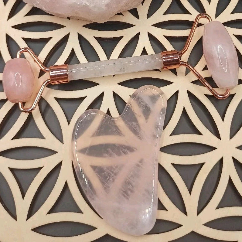 Rouleau de massage pour le visage en pierre Naturelle de Quartz Rose 2 pieces