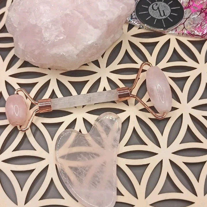 Rouleau de massage pour le visage en pierre Naturelle de Quartz Rose 2 pieces