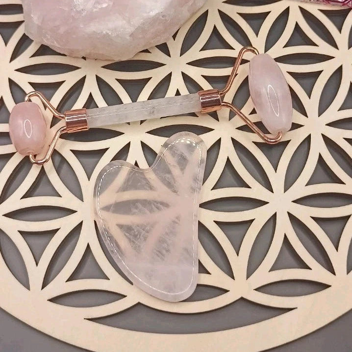 Rouleau de massage pour le visage en pierre Naturelle de Quartz Rose 2 pieces