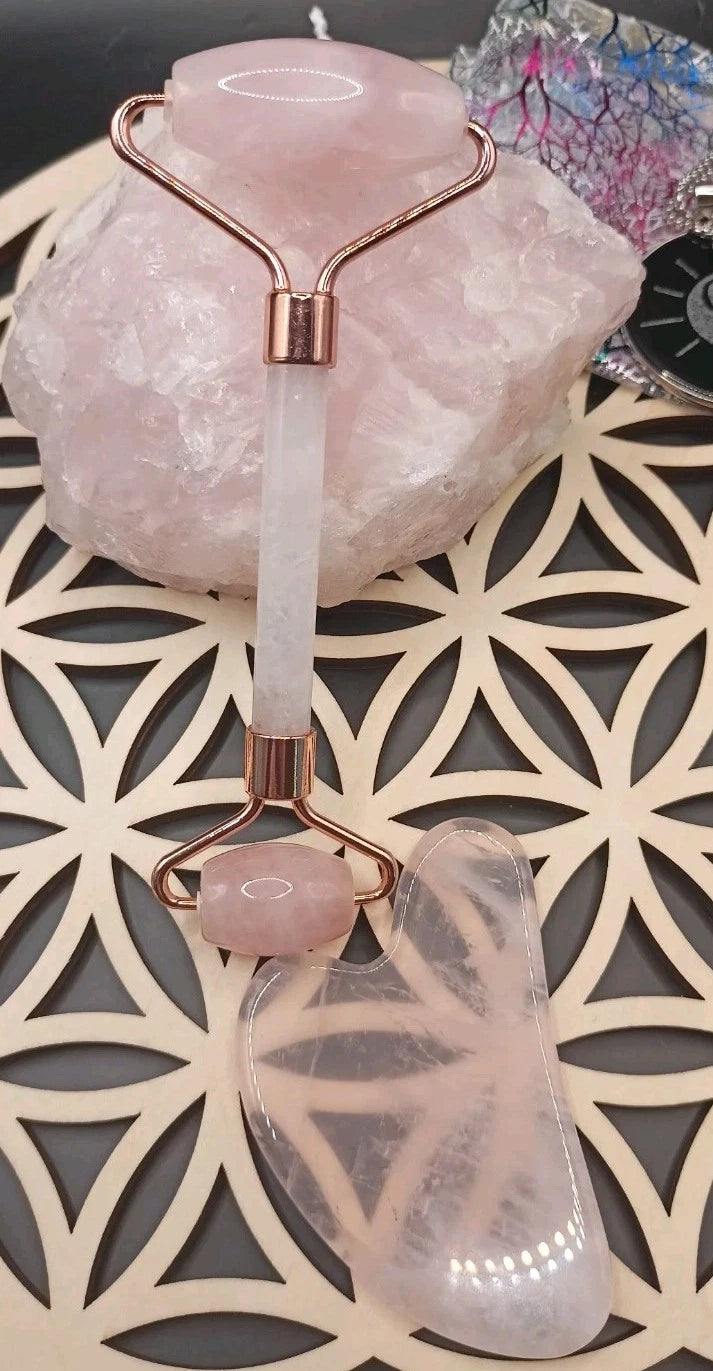 Rouleau de massage pour le visage en pierre Naturelle de Quartz Rose 2 pieces