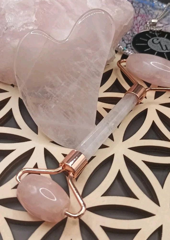 Rouleau de massage pour le visage en pierre Naturelle de Quartz Rose 2 pieces