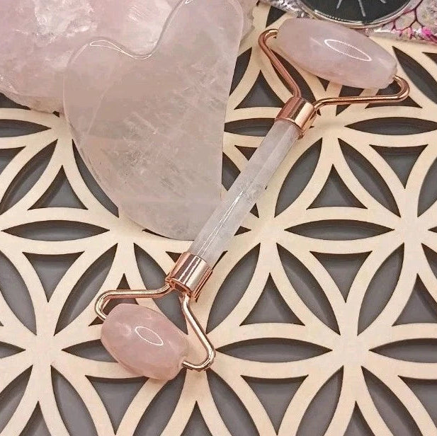 Rouleau de massage pour le visage en pierre Naturelle de Quartz Rose 2 pieces