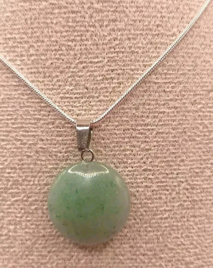 Collier Mailles Serpent Argenté Et Pendentif Pierre Naturelle Aventurine Verte