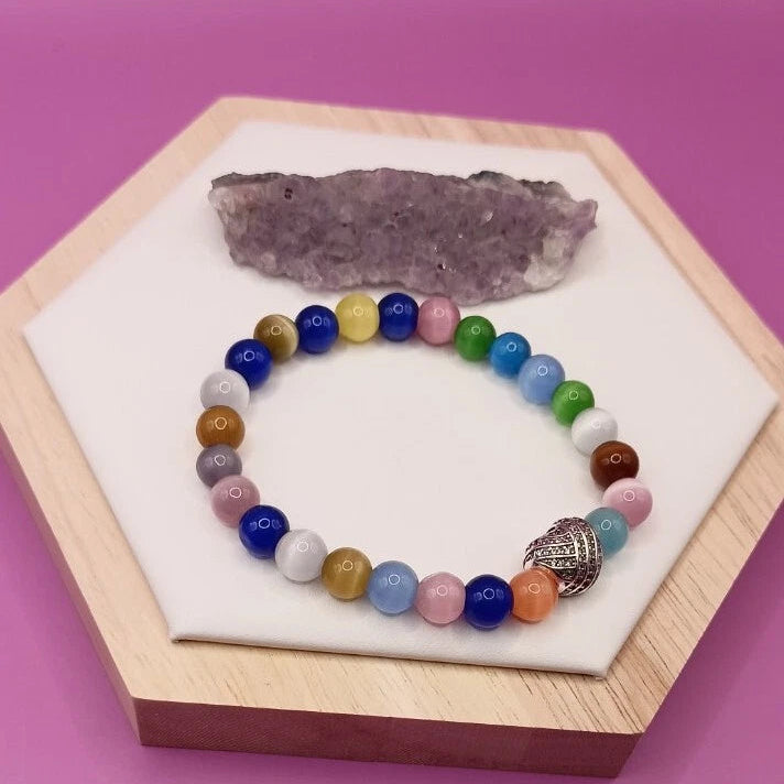 Bracelet Pierre Naturelle Pierre De Lune Coloré Cœur _ Argent 925 (T17/8)