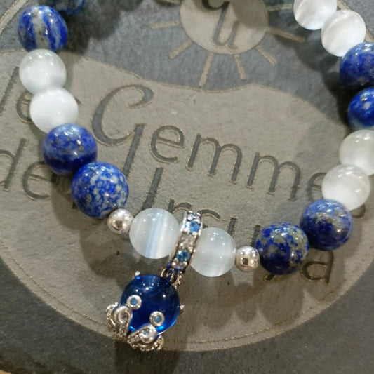 Bracelet Pierres De Lune & Lapis lazuli Naturelles Pierres Argent (T16/8)