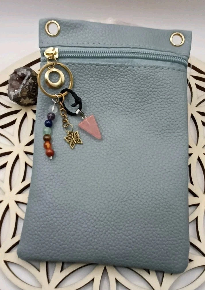 Mini Sac à Bandoulière Simili-Cuir_ Pierre Quartz Rose Les Gemmes de l'Ursuya