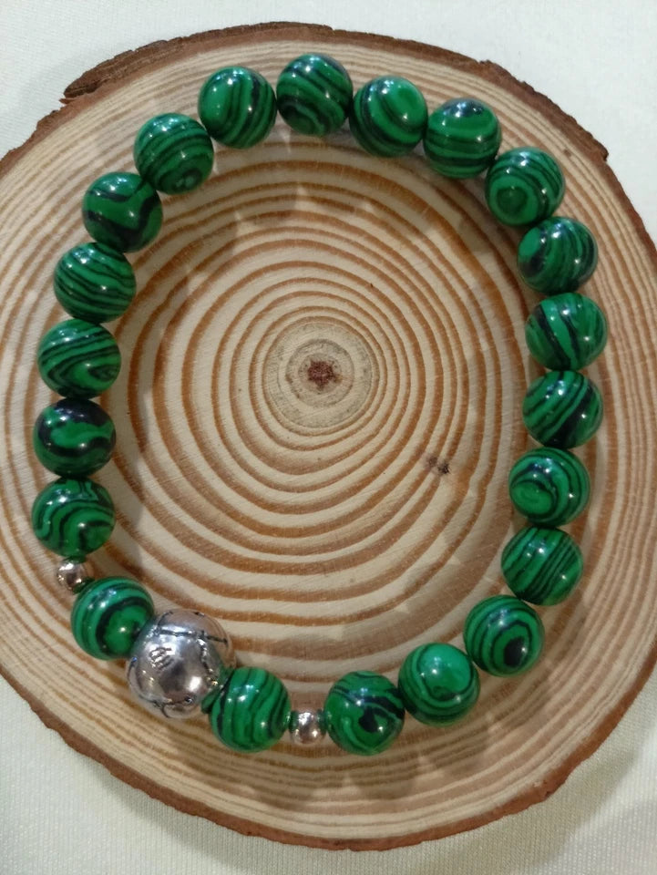 Bracelet Pierre Naturelle Malachite 8mm Vert Astro Vierge Argent (T16/8 - T17/8)