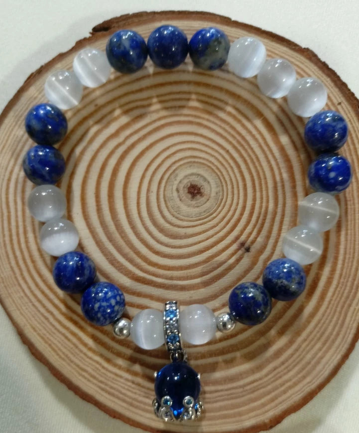 Bracelet Pierres De Lune & Lapis lazuli Naturelles Pierres Argent (T16/8)