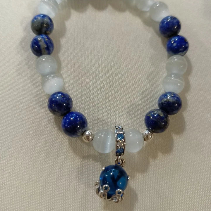 Bracelet Pierres De Lune & Lapis lazuli Naturelles Pierres Argent (T16/8)