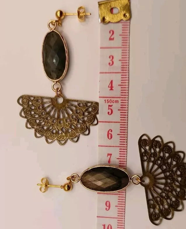 Boucles D'oreilles Dorées Pierre Naturelle _ Labradorite Les Gemmes de l'Ursuya