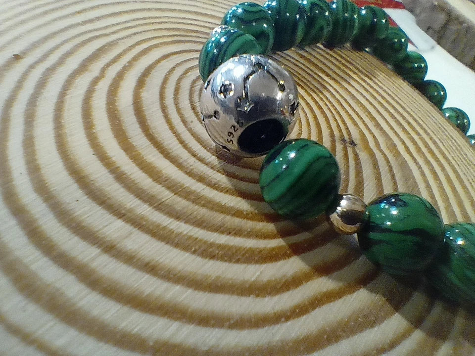 Bracelet Pierre Naturelle Malachite 8mm Vert Astro Vierge Argent (T16/8 - T17/8)