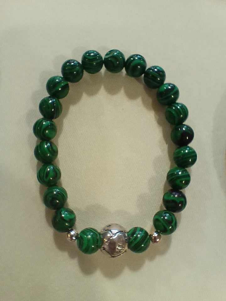 Bracelet Pierre Naturelle Malachite 8mm Vert Astro Vierge Argent (T16/8 - T17/8)
