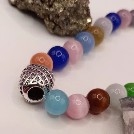 Bracelet Pierre Naturelle Pierre De Lune Coloré Cœur _ Argent 925 (T17/8)