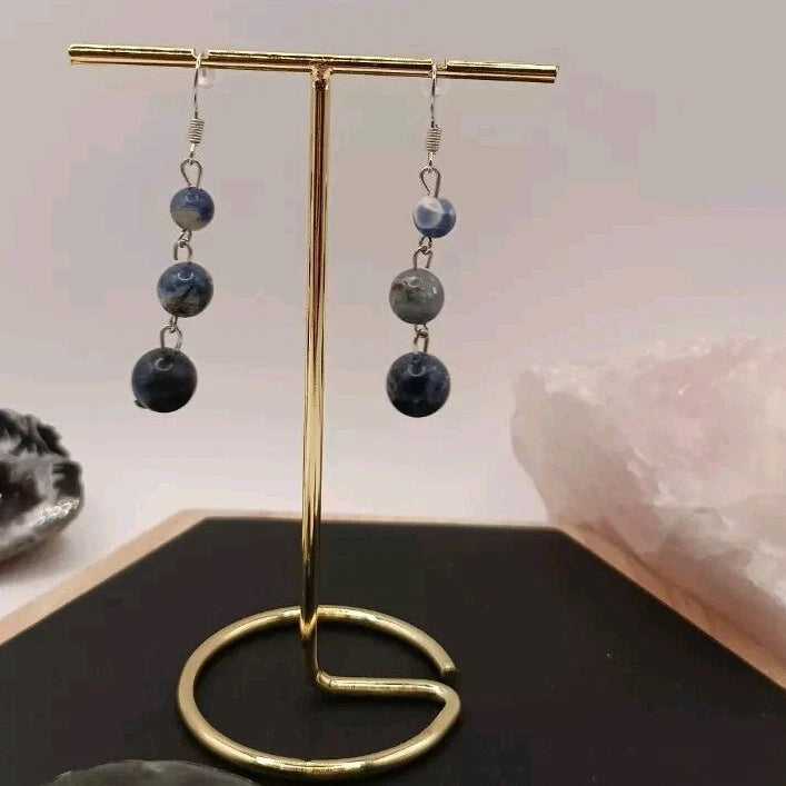 Boucles d’oreilles pendantes en Sodalite bleu – 3 pierres naturelles + choix acier inoxydable ou argent Les Gemmes de l'Ursuya
