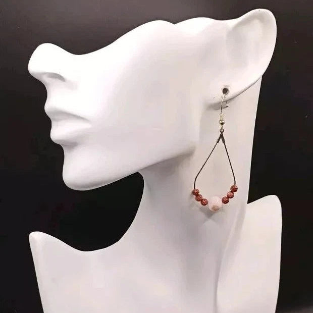 Boucles D'oreilles Sand Marron Brillant Pierre Du Soleil _ argent ou acier Les Gemmes de l'Ursuya