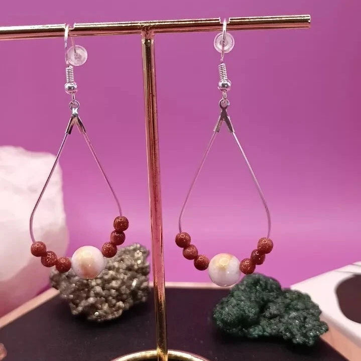 Boucles D'oreilles Sand Marron Brillant Pierre Du Soleil _ argent ou acier Les Gemmes de l'Ursuya