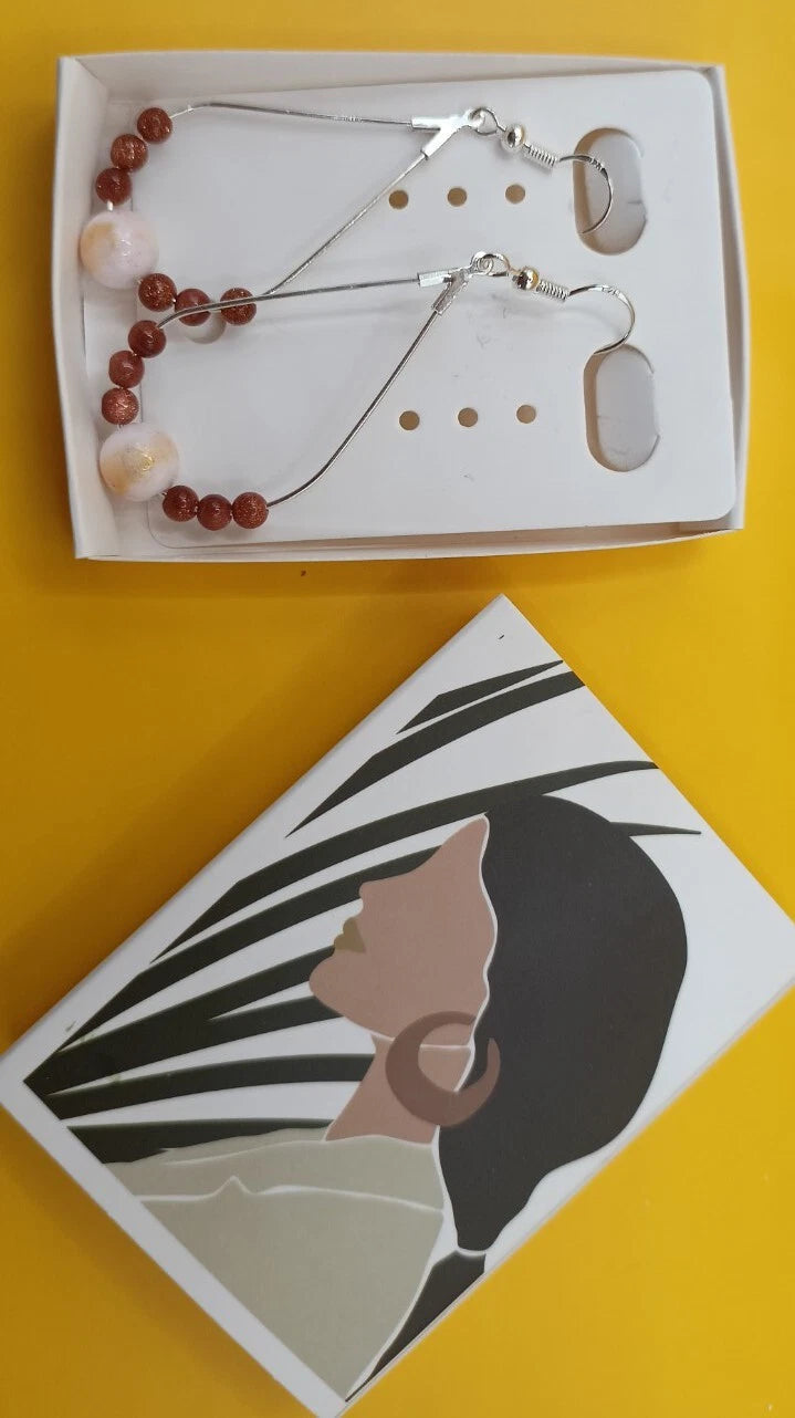 Boucles D'oreilles Sand Marron Brillant Pierre Du Soleil _ argent ou acier Les Gemmes de l'Ursuya
