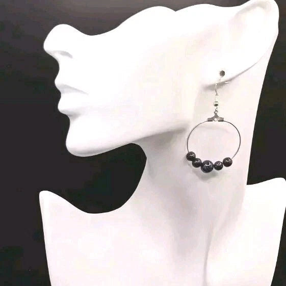 Boucles D'oreilles Et Pierre Du Soleil (En Verre) Bleu Profond Paillettes Les Gemmes de l'Ursuya