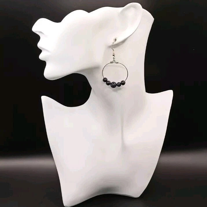 Boucles D'oreilles Et Pierre Du Soleil (En Verre) Bleu Profond Paillettes Les Gemmes de l'Ursuya
