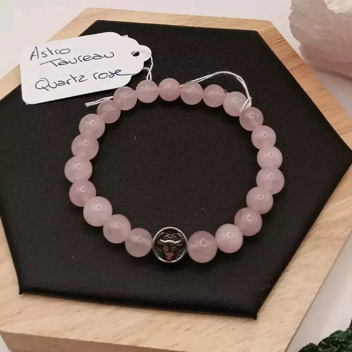 Bracelet Quartz Rose Naturelle Pierre Élastique Astrologie _ Taureau Les Gemmes de l'Ursuya