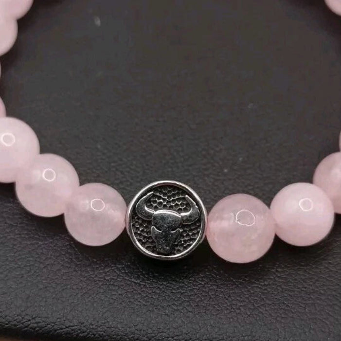 Bracelet Quartz Rose Naturelle Pierre Élastique Astrologie _ Taureau Les Gemmes de l'Ursuya