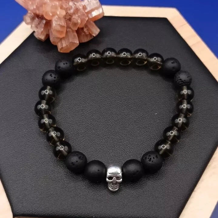 Bracelet En Quartz Fumé Pierre de Lave Naturelle Perles 8mm Les Gemmes de l'Ursuya